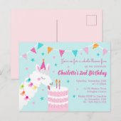 ホールラマおもしろいケーキ2ndバースデーアクア インビテーションポストカード (正面/裏面)