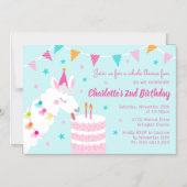 ホールラマおもしろいケーキ2ndバースデーアクア マグネット招待状 (正面)