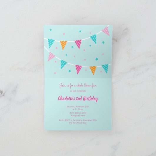 ホールラマおもしろいケーキ2ndバースデーアクア 招待状 (内部)