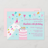 ホールラマおもしろいケーキ4thバースデーアクア インビテーションポストカード (正面/裏面)