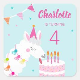 ホールラマおもしろいケーキ4thバースデーアクア スクエアシール