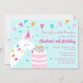 ホールラマおもしろいケーキ4thバースデーアクア マグネット招待状 (正面)