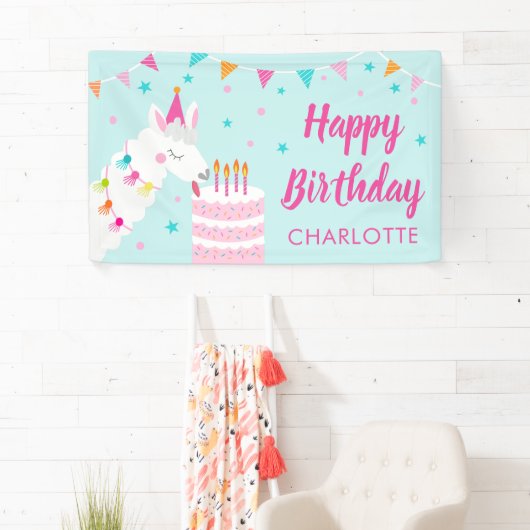 ホールラマおもしろいケーキ4thバースデーアクア 横断幕 (インサイチュ)