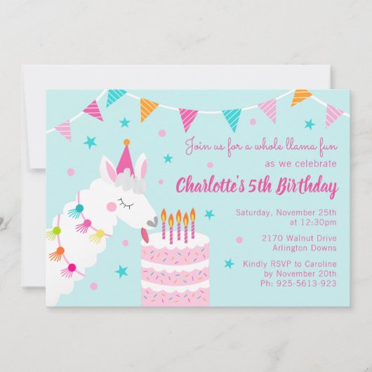 ホールラマおもしろいケーキ5th誕生日アクア 招待状 (正面)