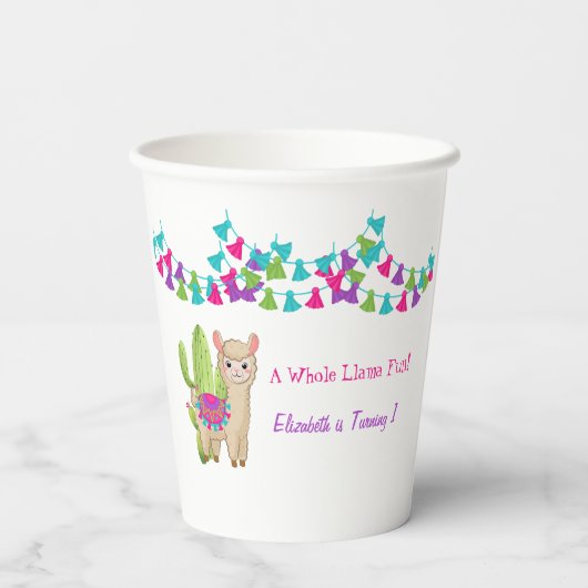 ホールラマおもしろいピンクパープルサボテンの子誕生日 紙コップ (裏面)