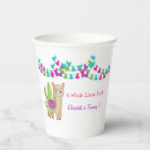 ホールラマおもしろいピンクパープルサボテンの子誕生日 紙コップ (正面)