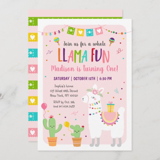 ホールラマおもしろいフィエスタサボス誕生日招待状 招待状 (正面/裏面)