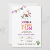 ホールラマおもしろいベビーママシャワーパープルピンクガールズ 招待状 (正面)