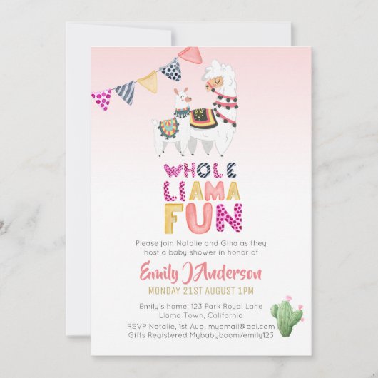 ホールラマおもしろいママベビーフィエスタカッティピンクガールズ 招待状 (正面)