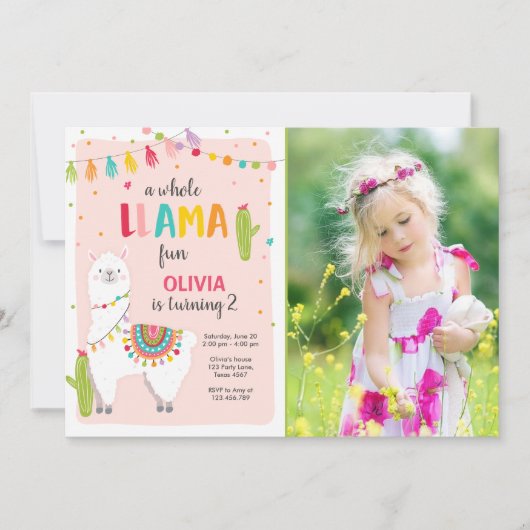 ホールラマおもしろい誕生日の招待状アルペスフィエスタ 招待状 (正面)