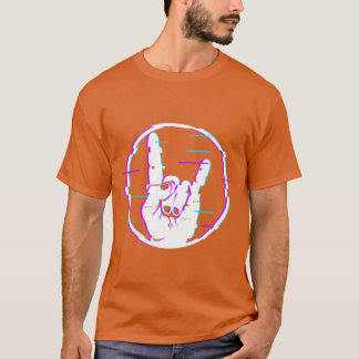 ホーンのサイン グリッチ サイン ハンド ロック メタル Tシャツ