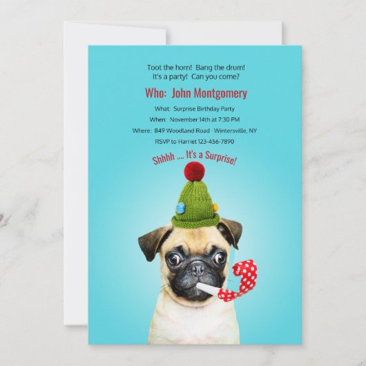 ホーンを鳴らしてサプライズ バースデーパーティー 招待状 (正面)