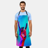 ホーンアップヘビーメタルハンドサイン投げ懸命ロック エプロン (着用した状態)