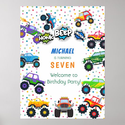 ホーンクビープvroomモンスタートラックボーイ誕生日へようこそ ポスター (正面)