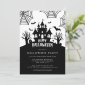 ホーンテッドハウス 怖い 黒と白のハロウィンパーティー 招待状 (スタンド正面)