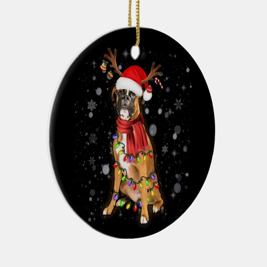 ホーントナカイ付きクリスマスライトボクサードッグ セラミックオーナメント (右)