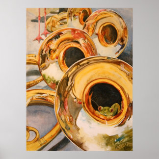 ホーンフランスのミュージシャンおもしろいカエル脱出アーティスト ポスター