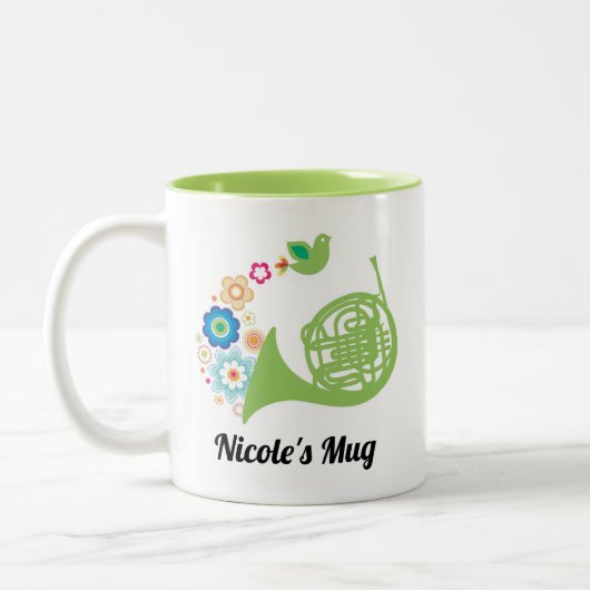 ホーンプフランスのレーヤーの音楽の贈パーソナライズされた与 ツートーンマグカップ (左)