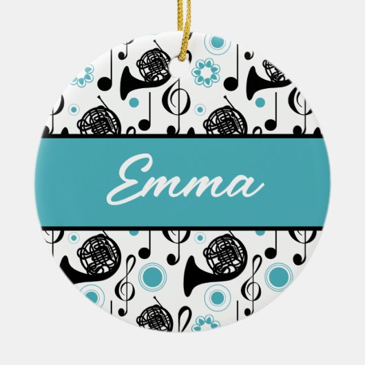 ホーンプレフランスのイヤーミュージシャンギフトパーソナライズされた セラミックオーナメント (正面)