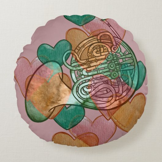 ホーンラブバンドクラスフランスのアートハート ラウンドクッション (正面)