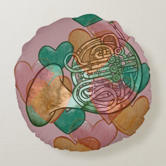 ホーンラブバンドクラスフランスのアートハート ラウンドクッション (裏面)