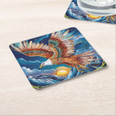 ホー威厳のあるビベス&マウンテンビュー付きイーグル スクエアペーパーコースター (アングル)