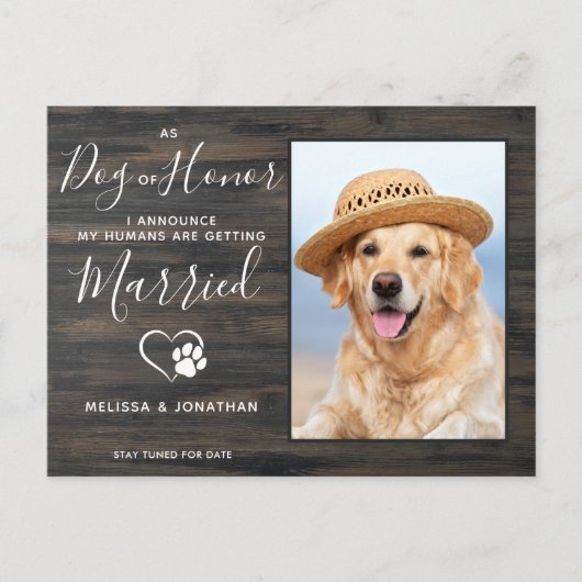 ホー素朴ンペットの婚約の写真結婚犬 案内ポストカード (正面)