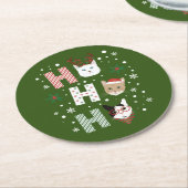 ホー・ホー猫がクリスマスに楽しむ ラウンドペーパーコースター (アングル)