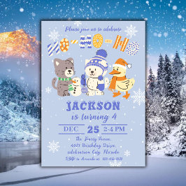 ホー・ホー・ホー かわいい冬の動物 クリスマス バースデー 招待状