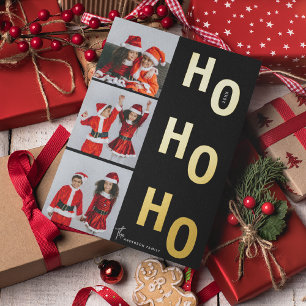 ホー ホー ホー カスタム 3 枚の写真 コラージュ クリスマス 箔シーズンカード