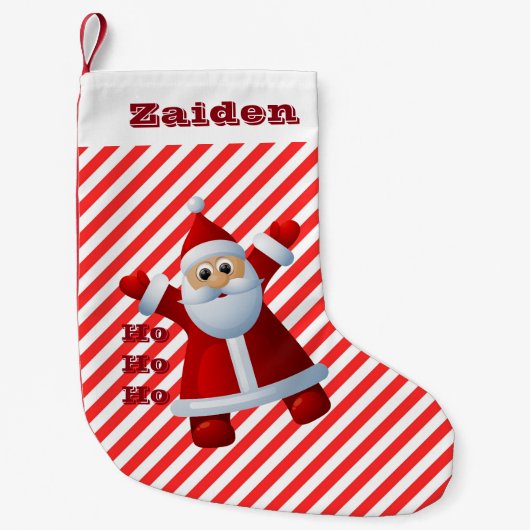 ホー！ホー！ホー！サンタクロースメリークリスマスキャンディーケーン スモールクリスマスストッキング (正面)