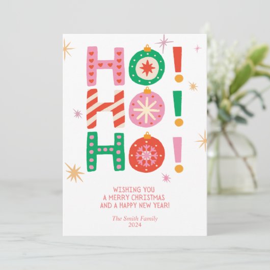 ホー!ホー!ホー!明るいおもしろい非フォトクリスマスカード シーズンカード (スタンド正面)