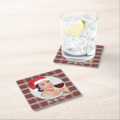 ホー！ホー！ホー！赤い格子縞 スクエアペーパーコースター (インサイチュ)