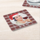 ホー！ホー！ホー！赤い格子縞 スクエアペーパーコースター (アングル)