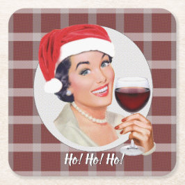 ホー！ホー！ホー！赤い格子縞 スクエアペーパーコースター