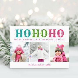 ホー ホー ホー | 3枚の写真を飾れる 折りたたみ式 カラフルなクリスマスカード シーズンカード