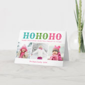ホー ホー ホー | 3枚の写真を飾れる 折りたたみ式 カラフルなクリスマスカード シーズンカード (正面)