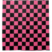 ホ市松模様にットピンクとブラック シャワーカーテン (正面)