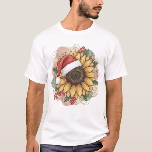ホ・ホ・ホ ひまわり サンタ Tシャツ (正面)