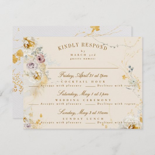 ボお洒落タンリースロマン結婚ティック 出欠カード (正面/裏面)