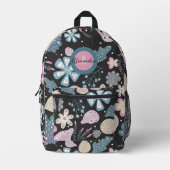 ボよくはしゃぐホフォークアートパステル花模様と葉 プリントバックパック (正面)