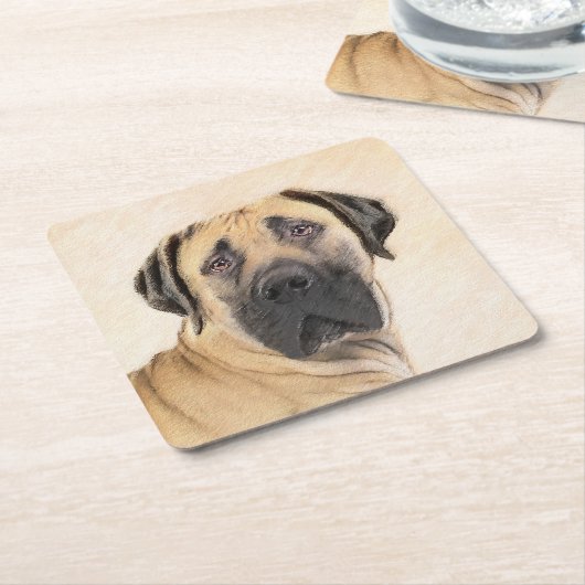 ボアボエ絵画ルの – かわいいオリジナルドッグアート スクエアペーパーコースター (アングル)