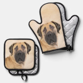 ボアボ絵を描エルの子犬の赤いマスティフ 鍋つかみ&鍋敷きセット (正面/裏面)