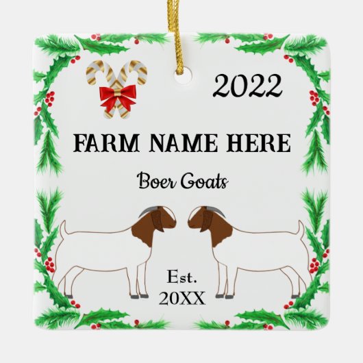 ボアヤギパーソナライズされたファームクリスマス セラミックオーナメント (正面)