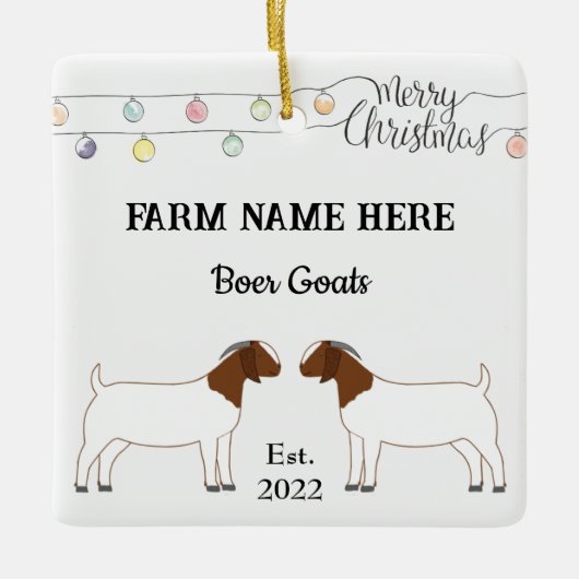 ボアヤギパーソナライズされたファームホワイトクリスマス セラミックオーナメント (正面)