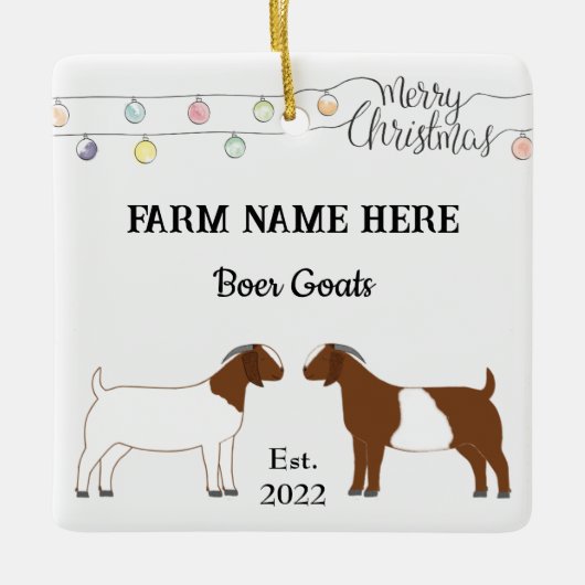 ボアヤギパーソナライズされたファームホワイトクリスマス#2 セラミックオーナメント (正面)