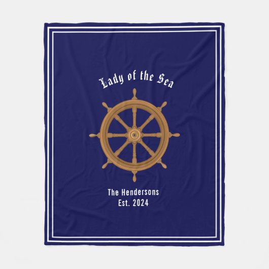 ボアライフスタリングホイールネイビーブルーホワイト フリースブランケット (正面)