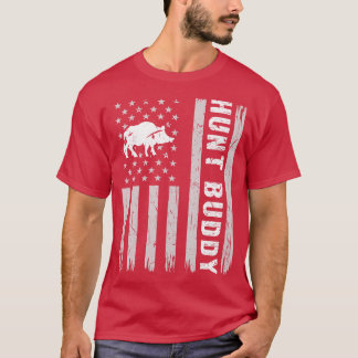 ボア狩りバディUSAフラッグホッグ狩り Tシャツ