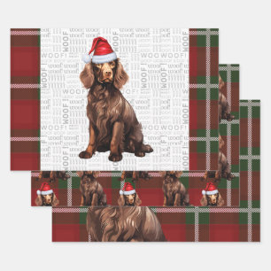 ボイキンスパニエル犬クリスマスドッグ深いレッドプレイド ラッピングペーパーシート
