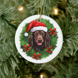 ボイキンスパニエル犬クリスマスリース セラミックオーナメント